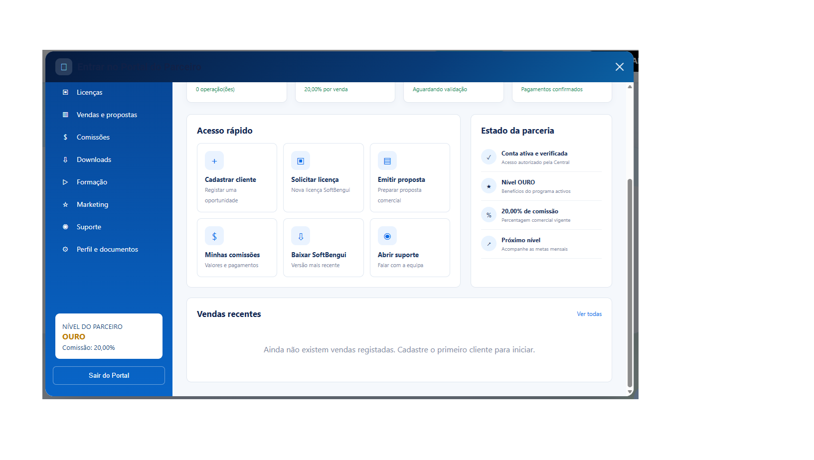 Portal de gestão de parceiros SoftBengui
